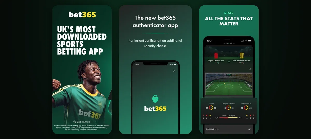 bet365 app screens and the bet365 Authenticator, the only bet365 app in the Indian App Store